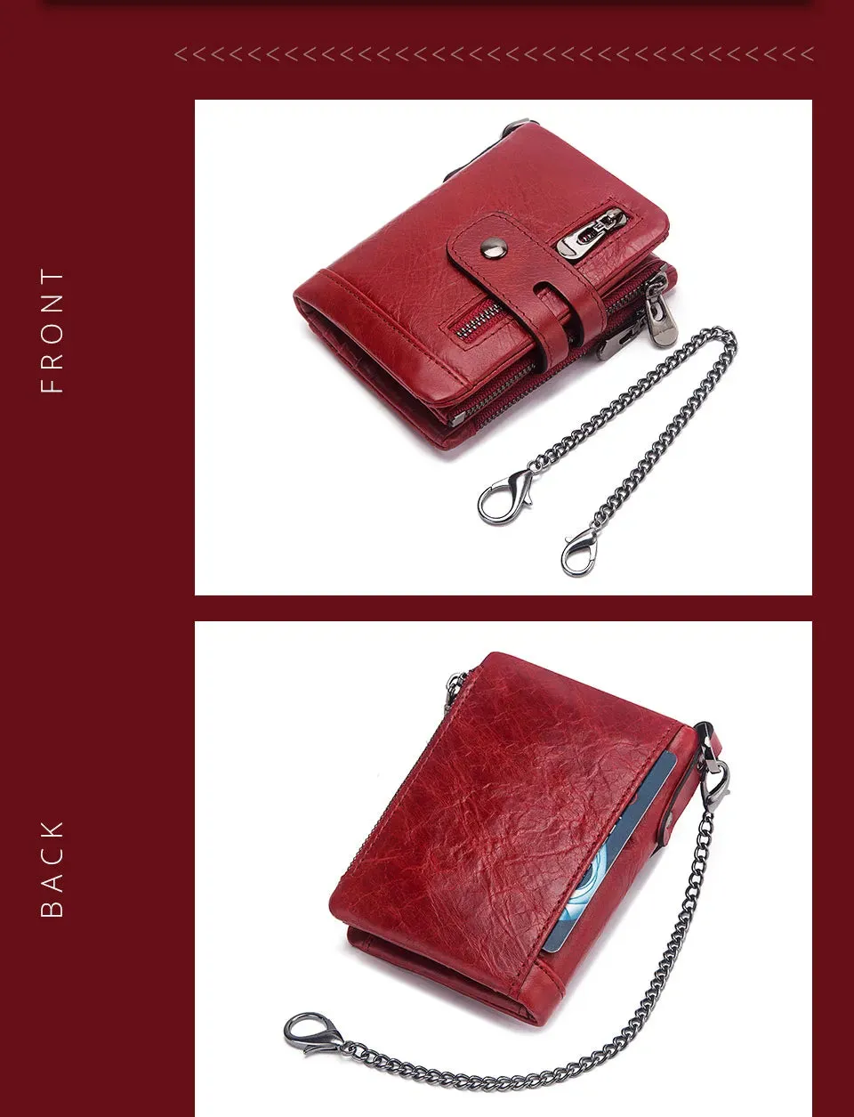 Genuine Leather Vintage RFID Blocking  Men Wallet With Chain