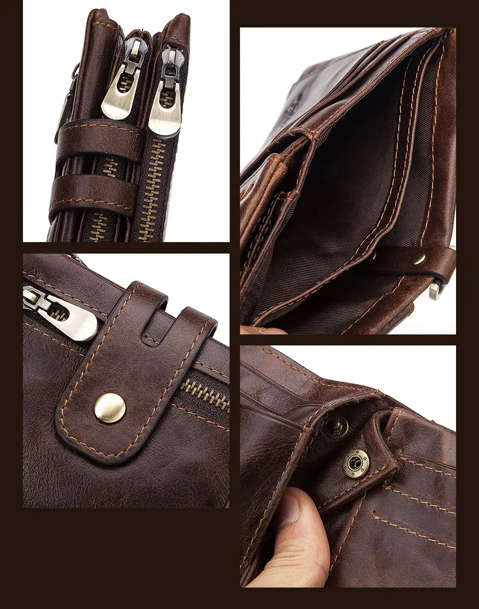 Genuine Leather Vintage RFID Blocking  Men Wallet With Chain