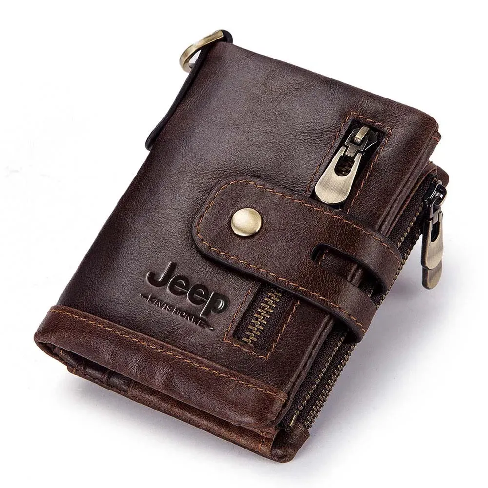 Genuine Leather Vintage RFID Blocking  Men Wallet With Chain