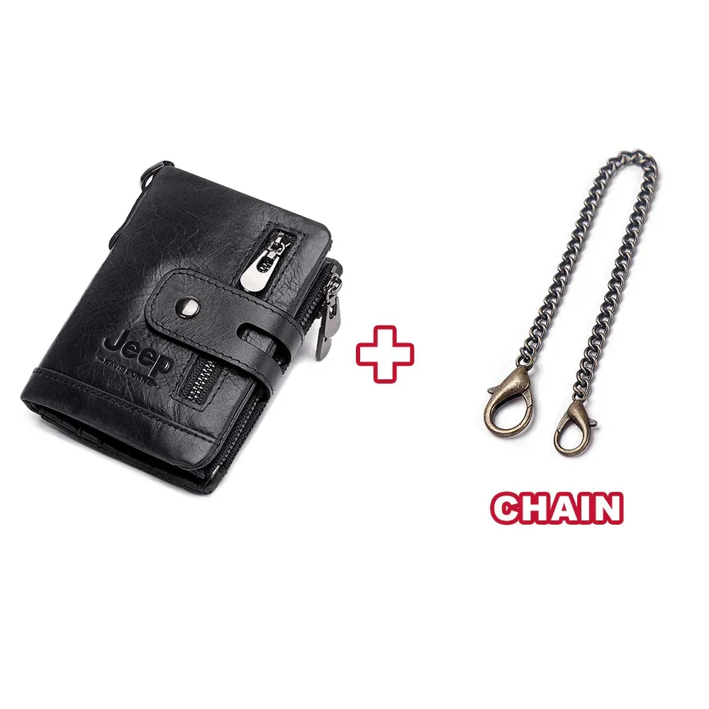 Genuine Leather Vintage RFID Blocking  Men Wallet With Chain