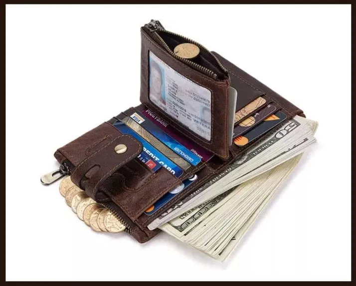 Genuine Leather Vintage RFID Blocking  Men Wallet With Chain
