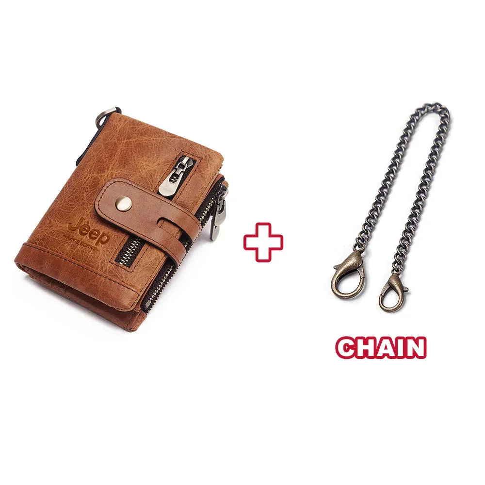 Genuine Leather Vintage RFID Blocking  Men Wallet With Chain