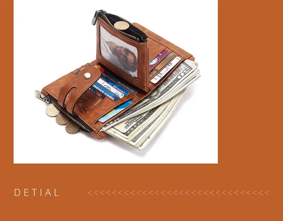 Genuine Leather Vintage RFID Blocking  Men Wallet With Chain