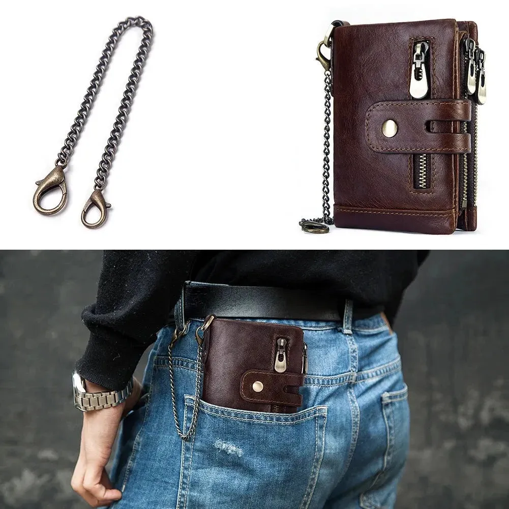 Genuine Leather Vintage RFID Blocking  Men Wallet With Chain