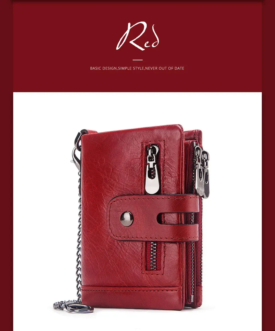 Genuine Leather Vintage RFID Blocking  Men Wallet With Chain