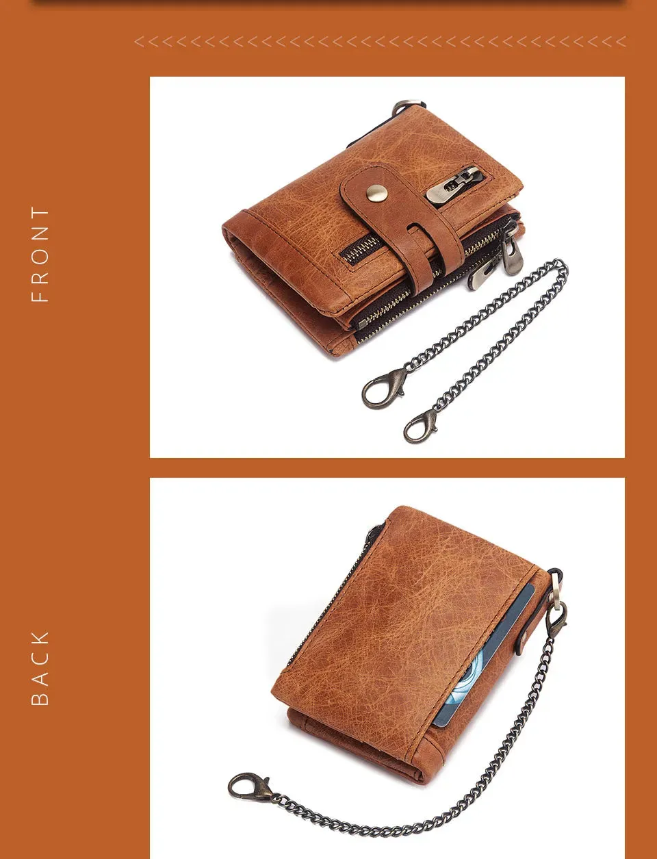 Genuine Leather Vintage RFID Blocking  Men Wallet With Chain