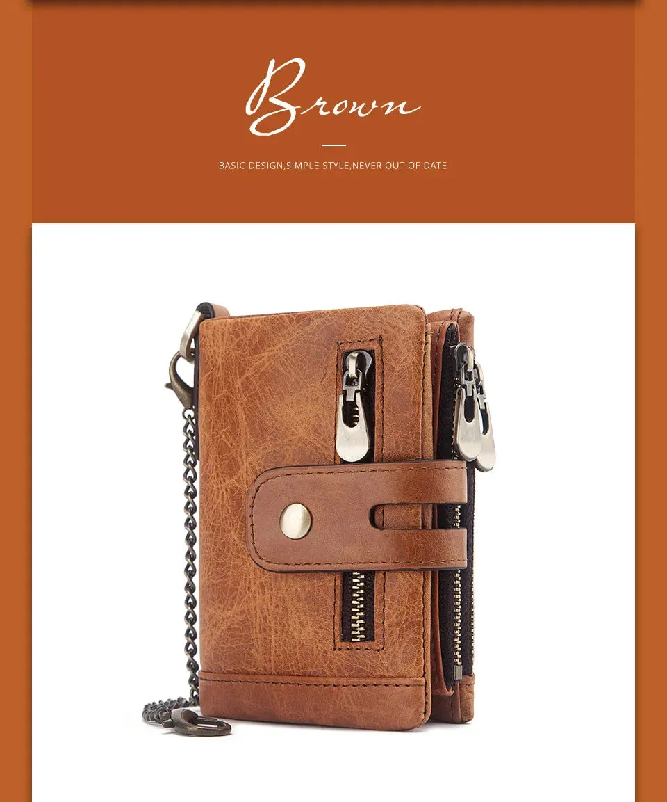 Genuine Leather Vintage RFID Blocking  Men Wallet With Chain