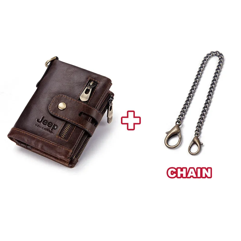 Genuine Leather Vintage RFID Blocking  Men Wallet With Chain
