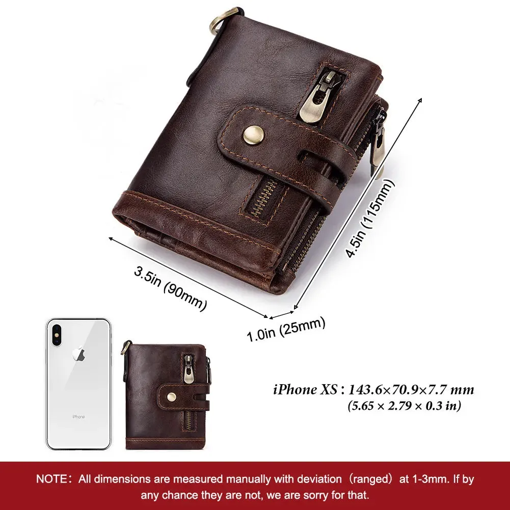 Genuine Leather Vintage RFID Blocking  Men Wallet With Chain
