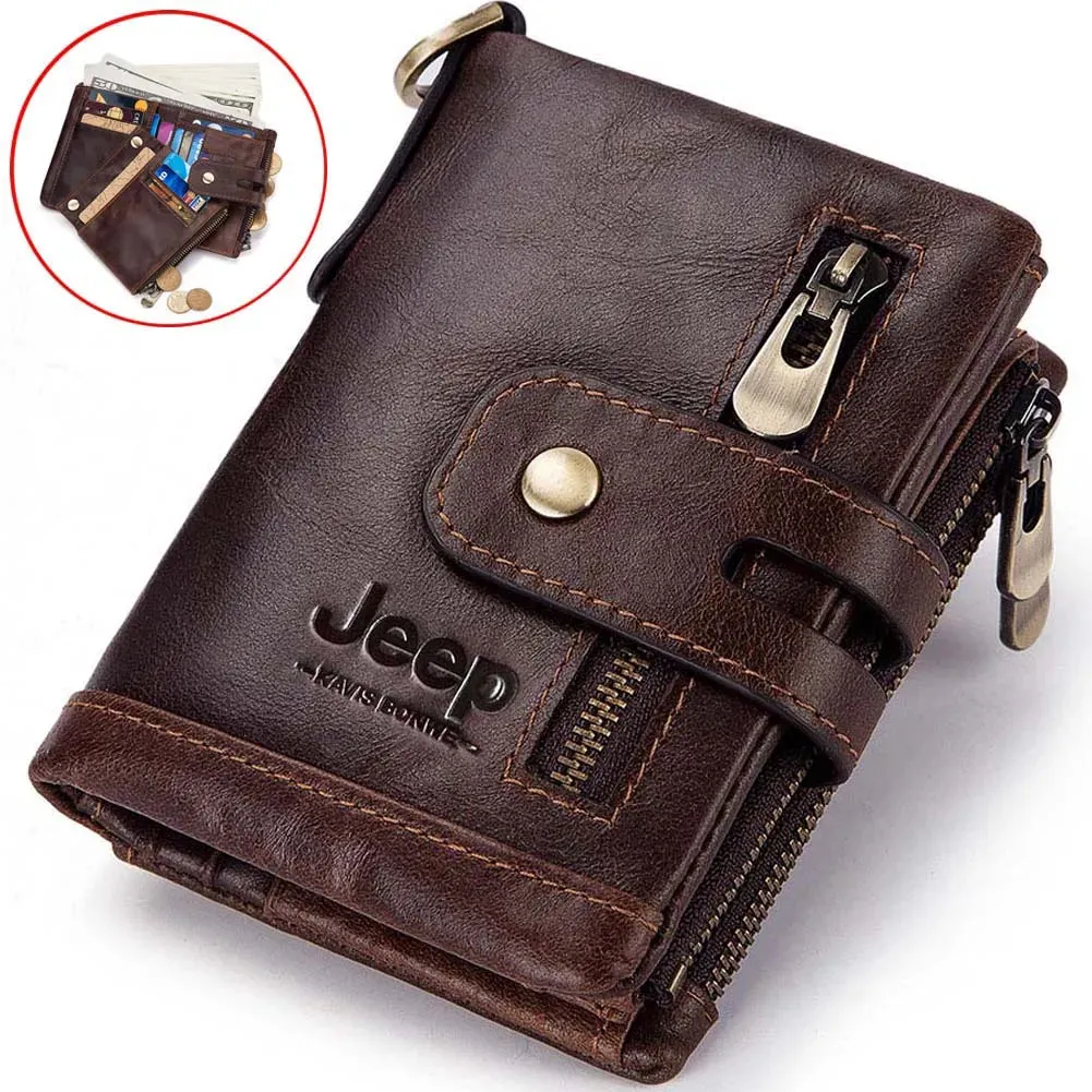 Genuine Leather Vintage RFID Blocking  Men Wallet With Chain