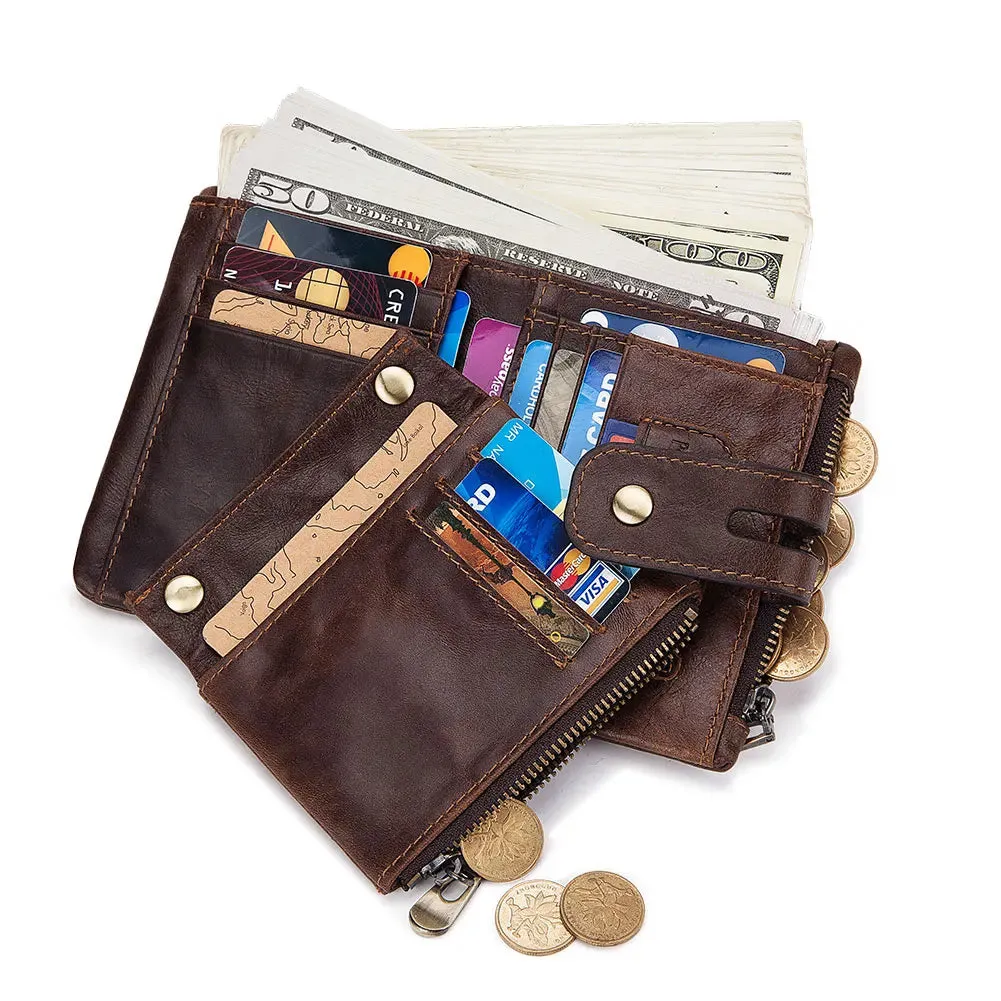 Genuine Leather Vintage RFID Blocking  Men Wallet With Chain