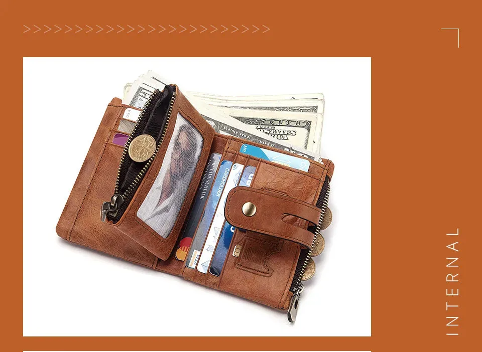 Genuine Leather Vintage RFID Blocking  Men Wallet With Chain