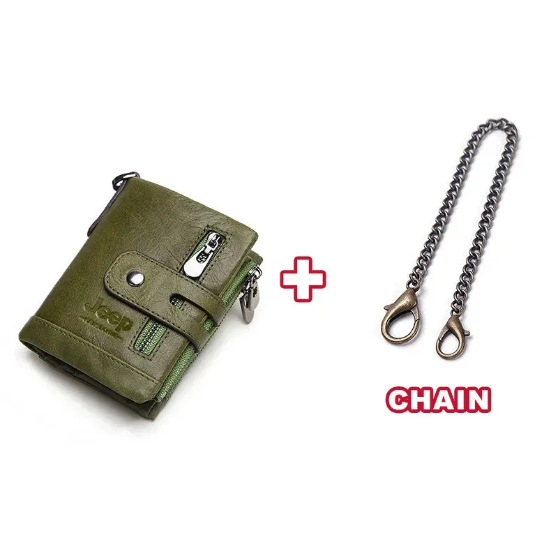 Genuine Leather Vintage RFID Blocking  Men Wallet With Chain