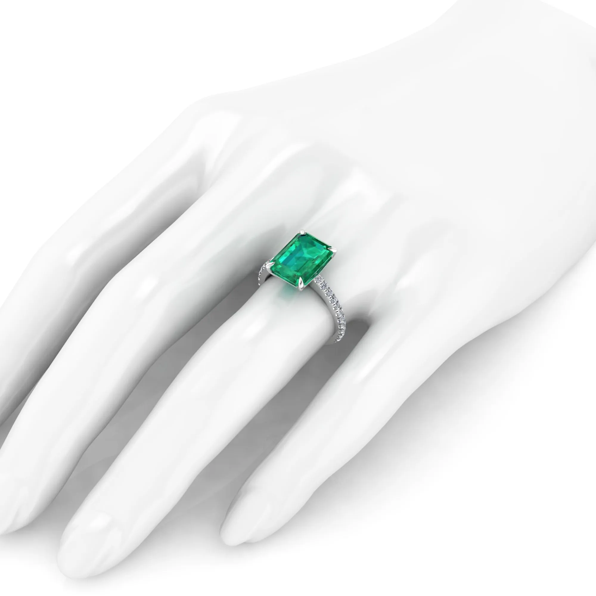 GIA Certified 3.27 Carat Emerald Cut Colombian Emerald Diamond Platinum Ring