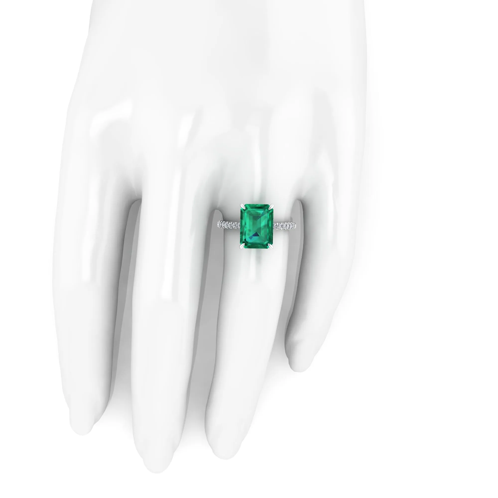 GIA Certified 3.27 Carat Emerald Cut Colombian Emerald Diamond Platinum Ring