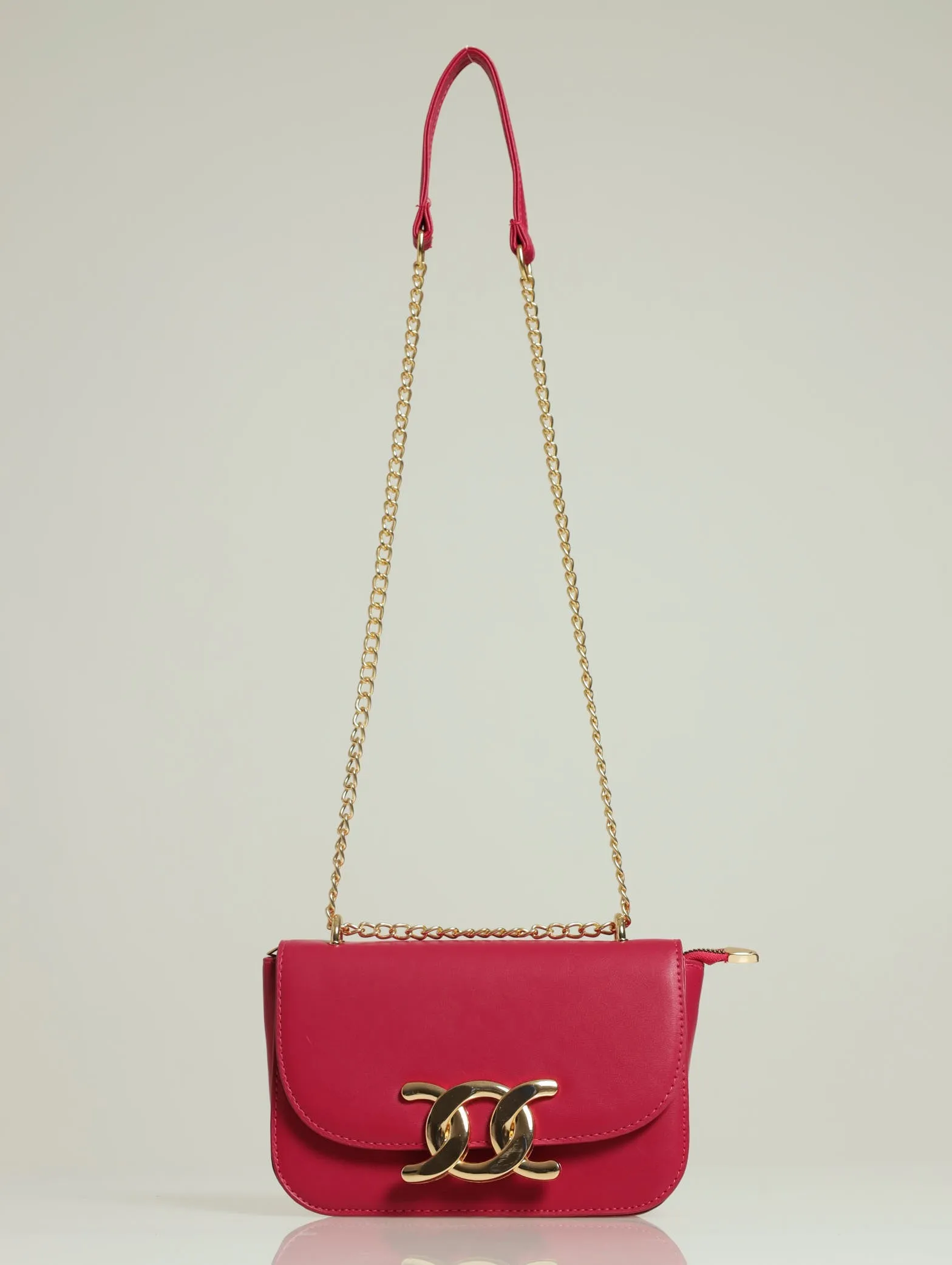 Gold Chain Clasp Satchel Bag - Magenta