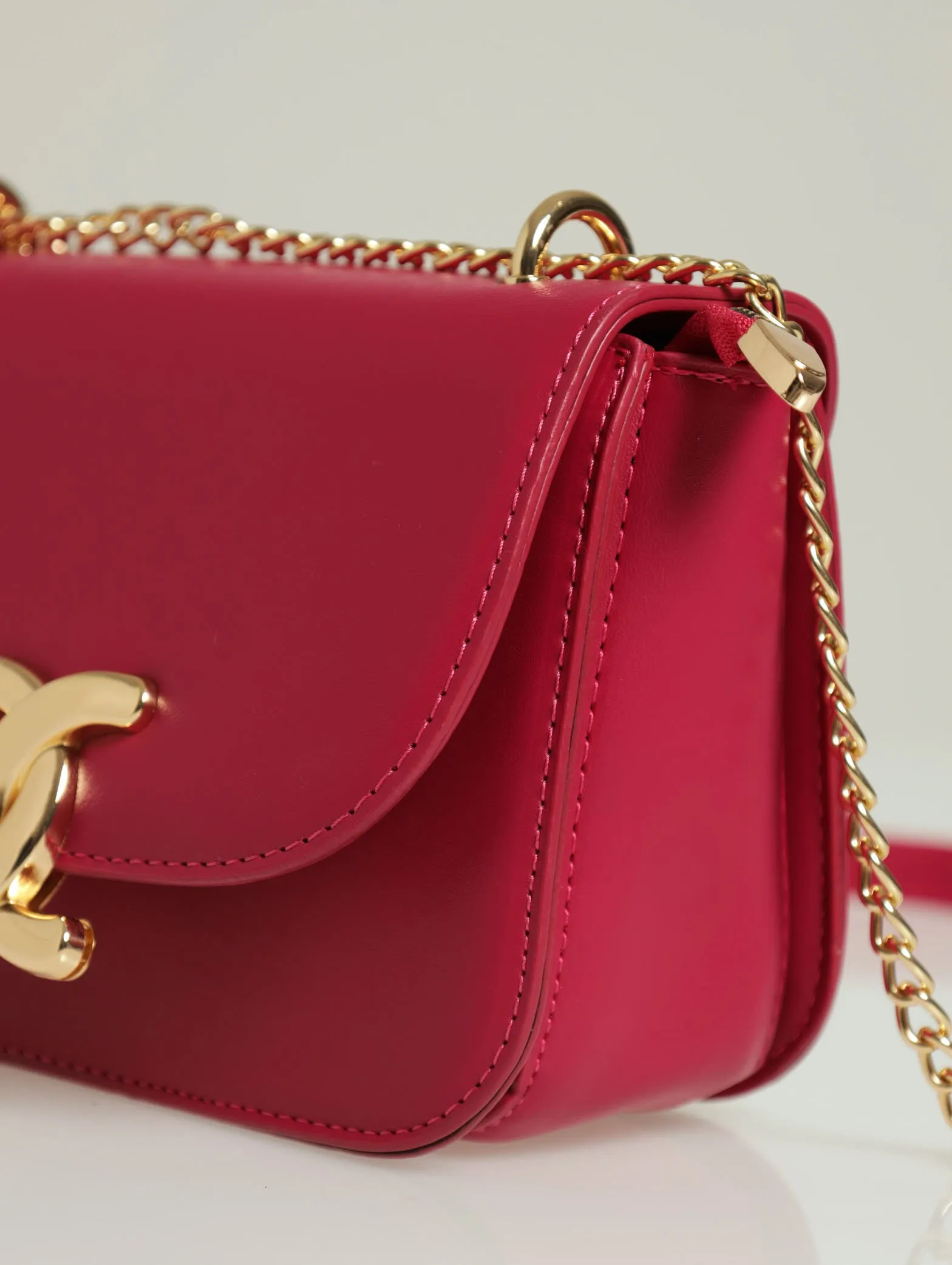 Gold Chain Clasp Satchel Bag - Magenta