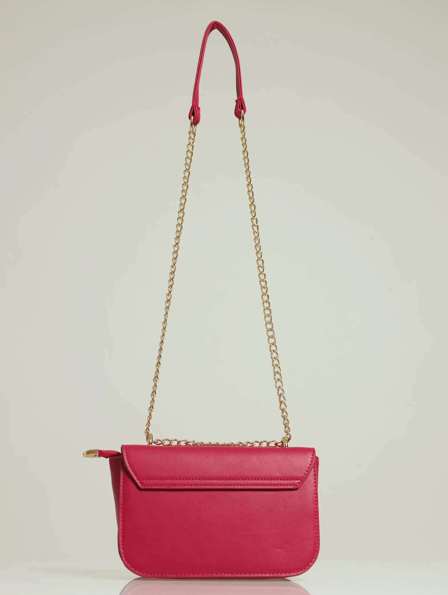 Gold Chain Clasp Satchel Bag - Magenta