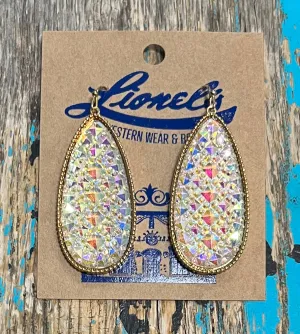 Gold on Gold Teardrop Iridescent Crystal Cluster Fashion Earrings