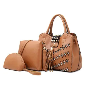 Golden metalic Design 3 in 1 woman Brown Handbags