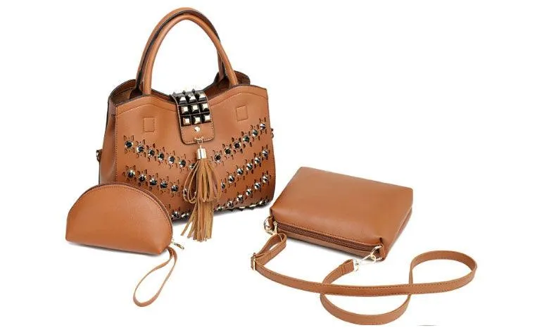 Golden metalic Design 3 in 1 woman off Pink Handbags