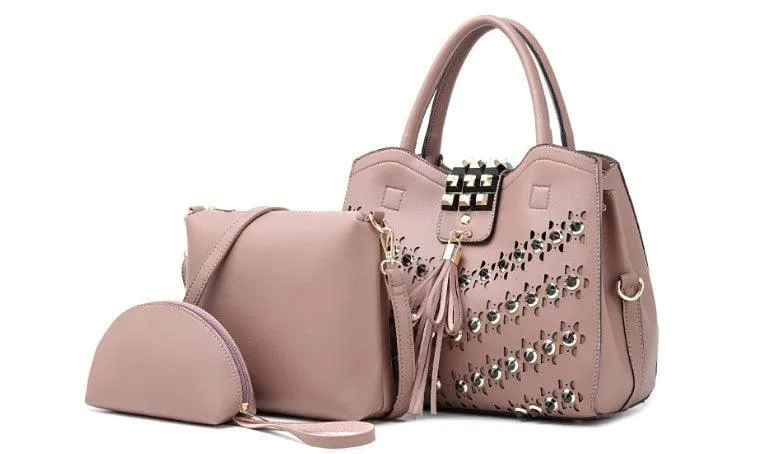Golden metalic Design 3 in 1 woman off Pink Handbags