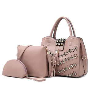 Golden metalic Design 3 in 1 woman off Pink Handbags