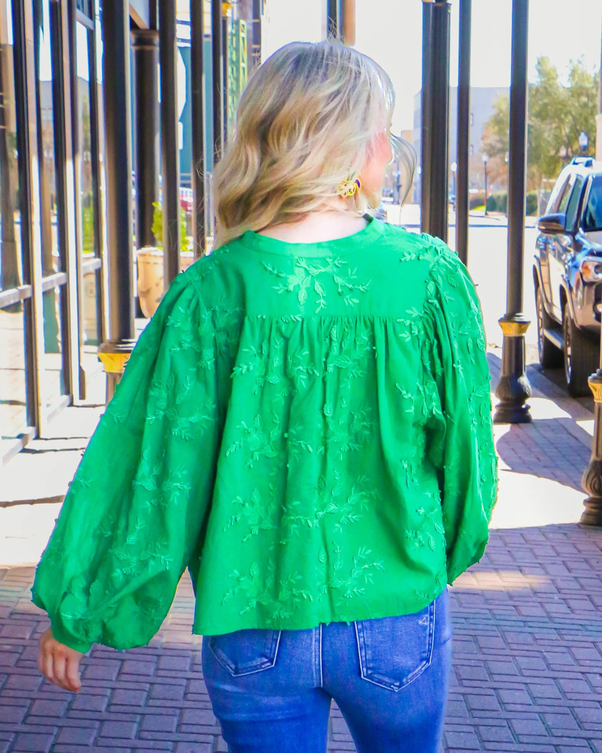Green Embroidered Dolman Sleeve Oversized Top