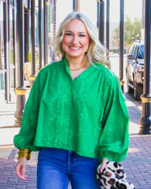 Green Embroidered Dolman Sleeve Oversized Top