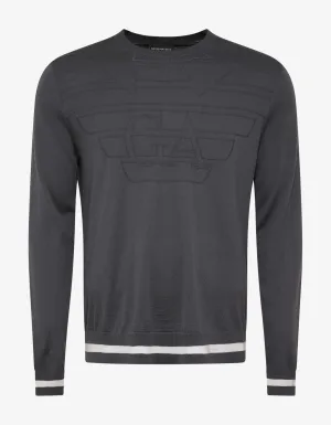 Grey Logo Embossed Wool Sweater