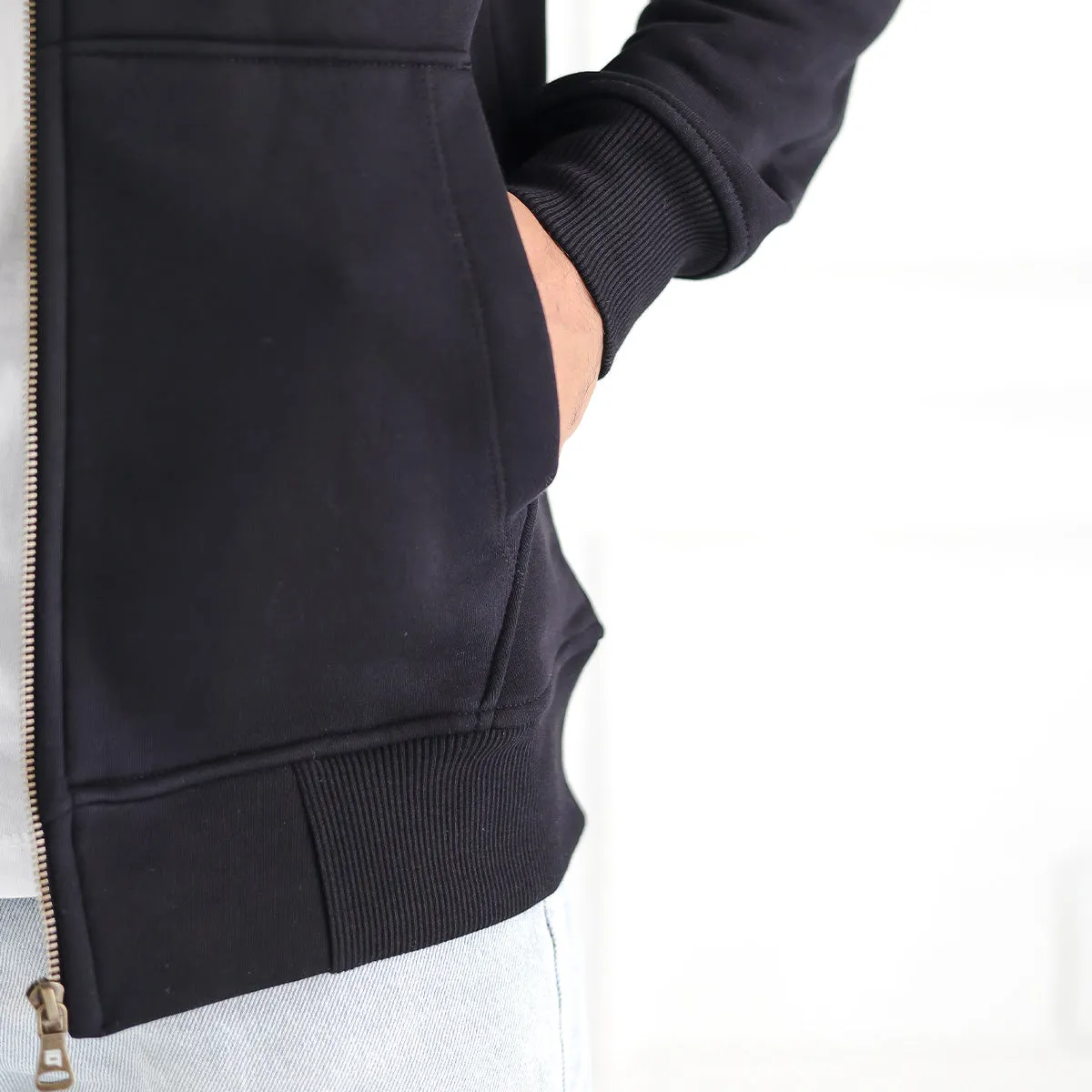 High Neck Melton Zipper⁩ . Black