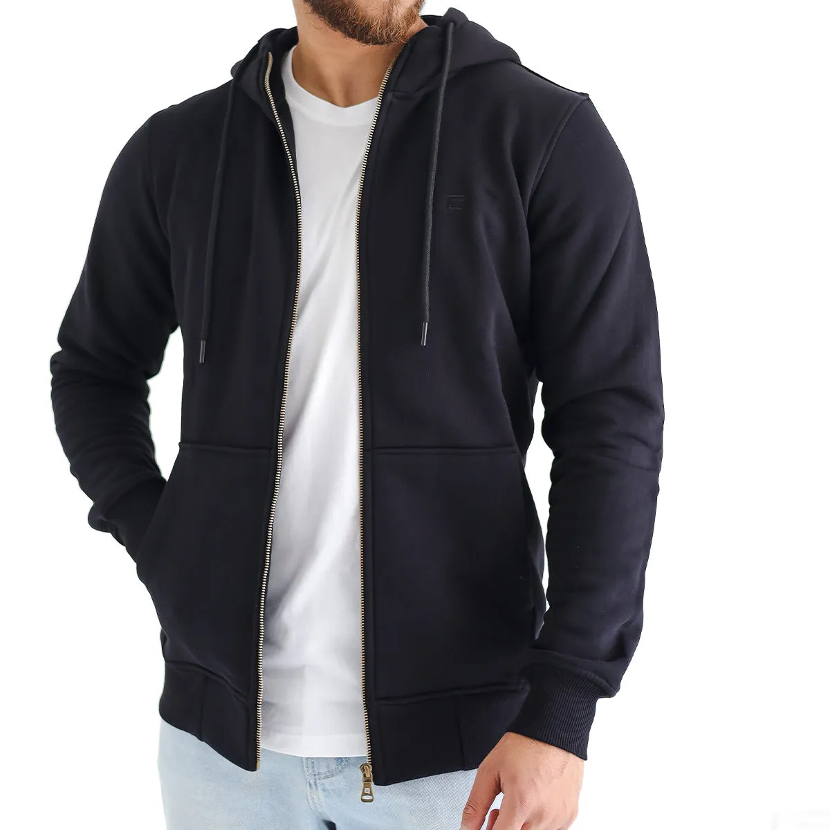 High Neck Melton Zipper⁩ . Black