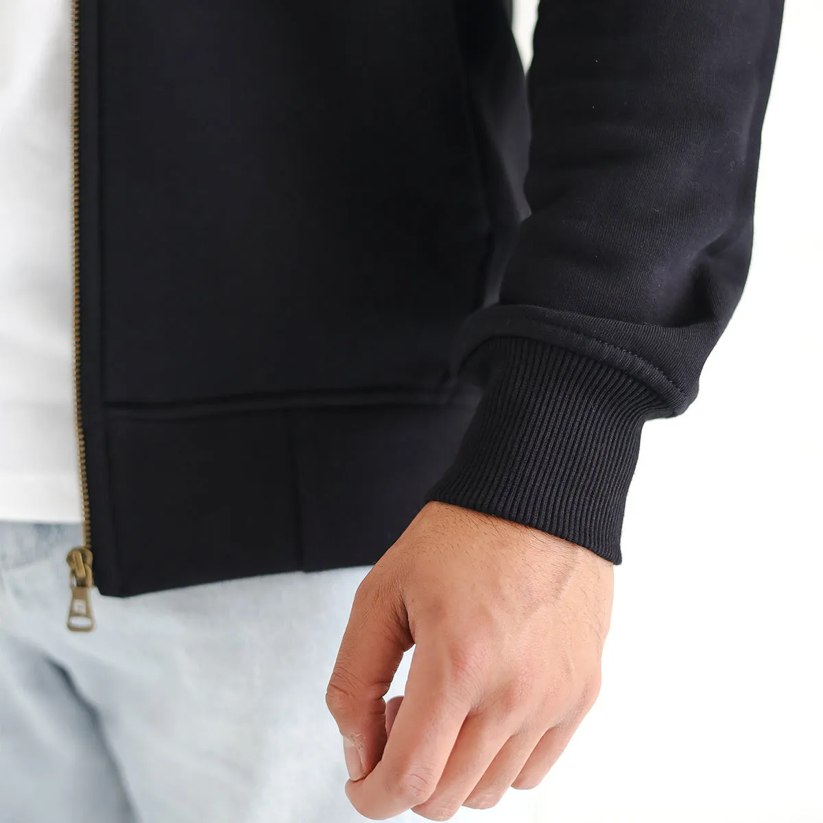 High Neck Melton Zipper⁩ . Black