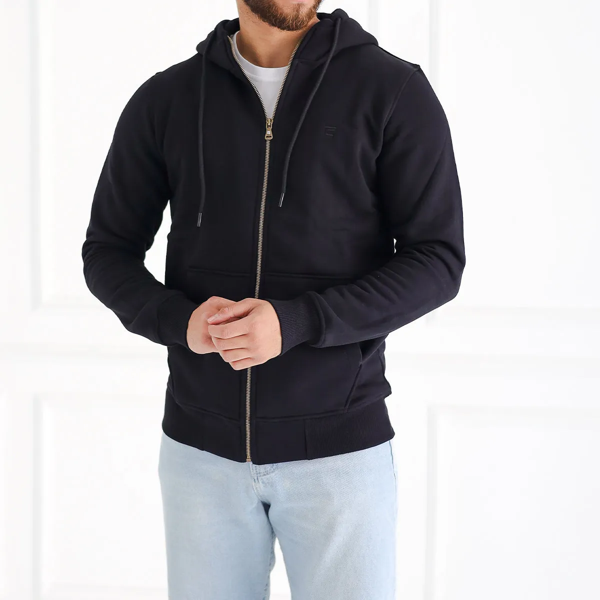 High Neck Melton Zipper⁩ . Black