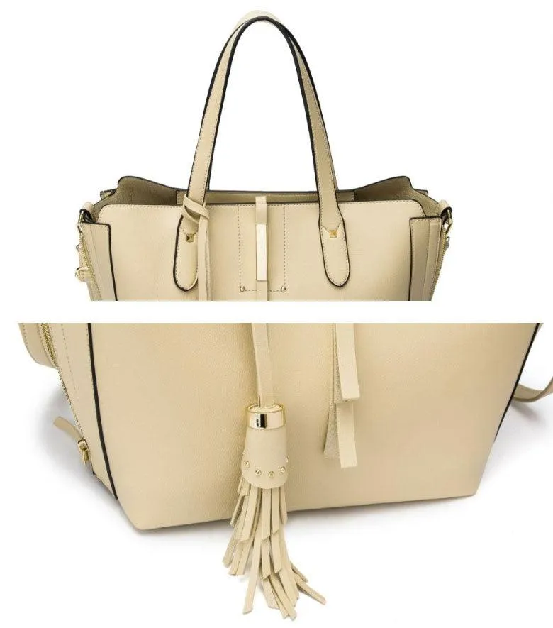High Quality PU Leather Fashion Elegant Fringe Handbag - Black
