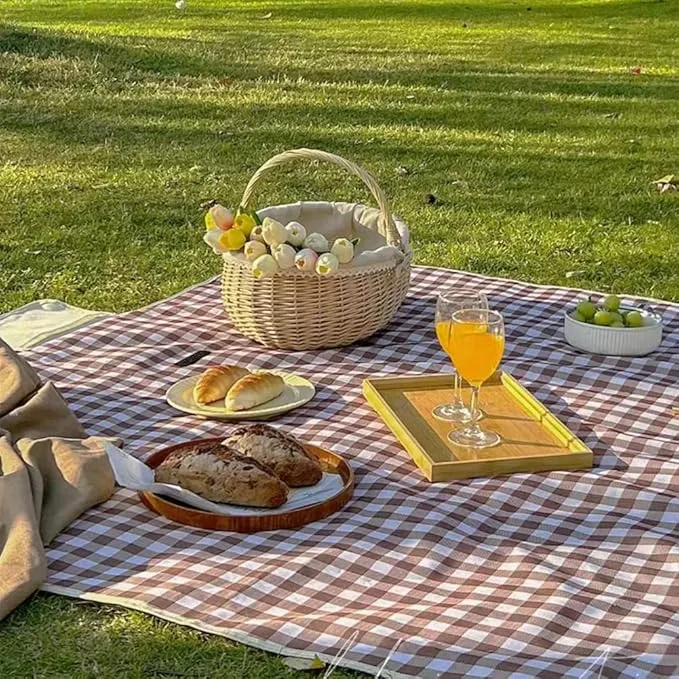 K Y KANGYUN Outdoor Picnic Blanket 80" x 80", Extra Large Beach Blanket, Foldable Lightweight Waterproof Sand Mat, Picnic Blanket for Beach Camping Hiking Park Patio (Brown, 80x80 inch)