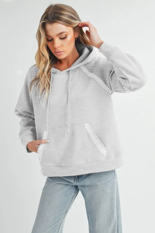 Lace Detail Drawstring Hoodie with Kangaroo Pocket