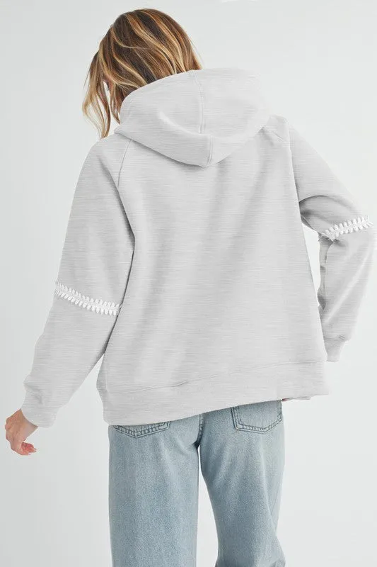Lace Detail Drawstring Hoodie with Kangaroo Pocket