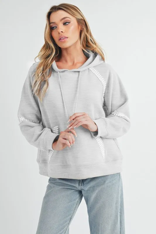 Lace Detail Drawstring Hoodie with Kangaroo Pocket