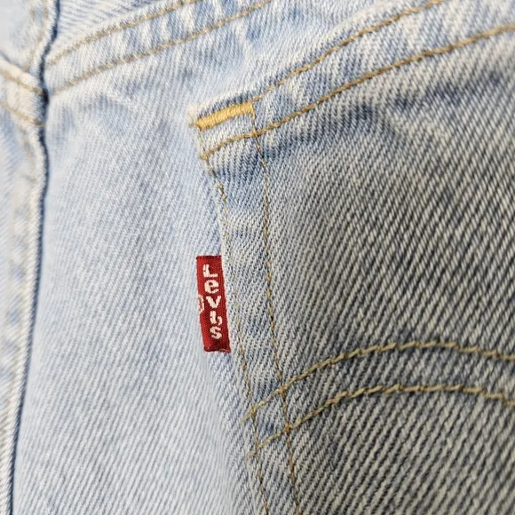 Levi's 501 High Rise Jean Shorts Womens Blue Denim Button Fly Distressed Size 33