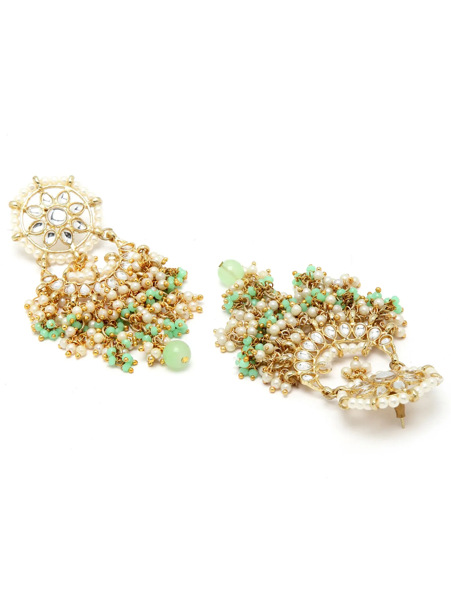 Light Green Crystal and Pearl Kundan Dangler Earrings for Women