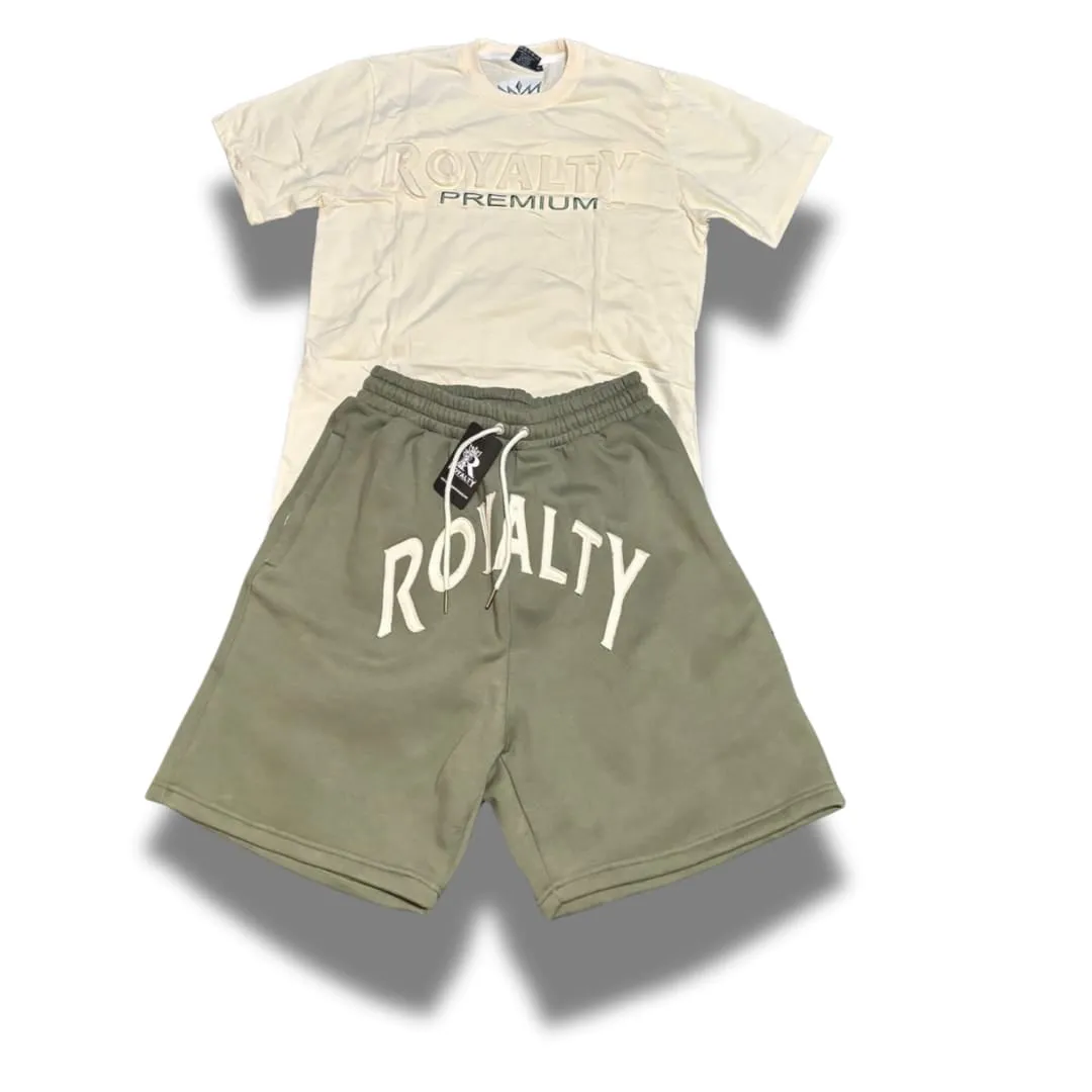 Light Olive Shorts Set Ivory Color logo w/ green satin and silk blend pockets