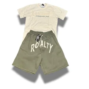 Light Olive Shorts Set Ivory Color logo w/ green satin and silk blend pockets