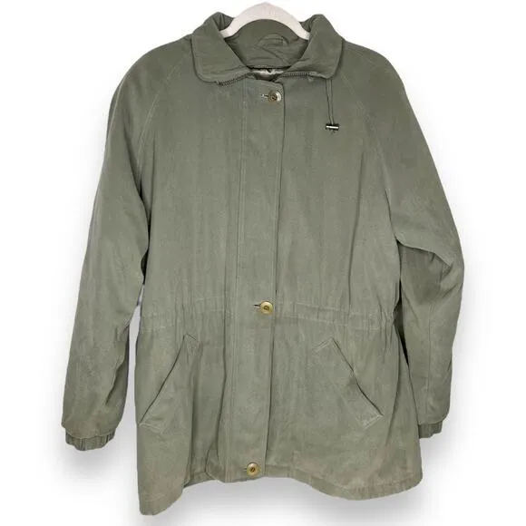London Fog Olive Green Jacket with Hood Large Regular