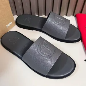 Luxury Cl Logo-Embossed Leather Slides