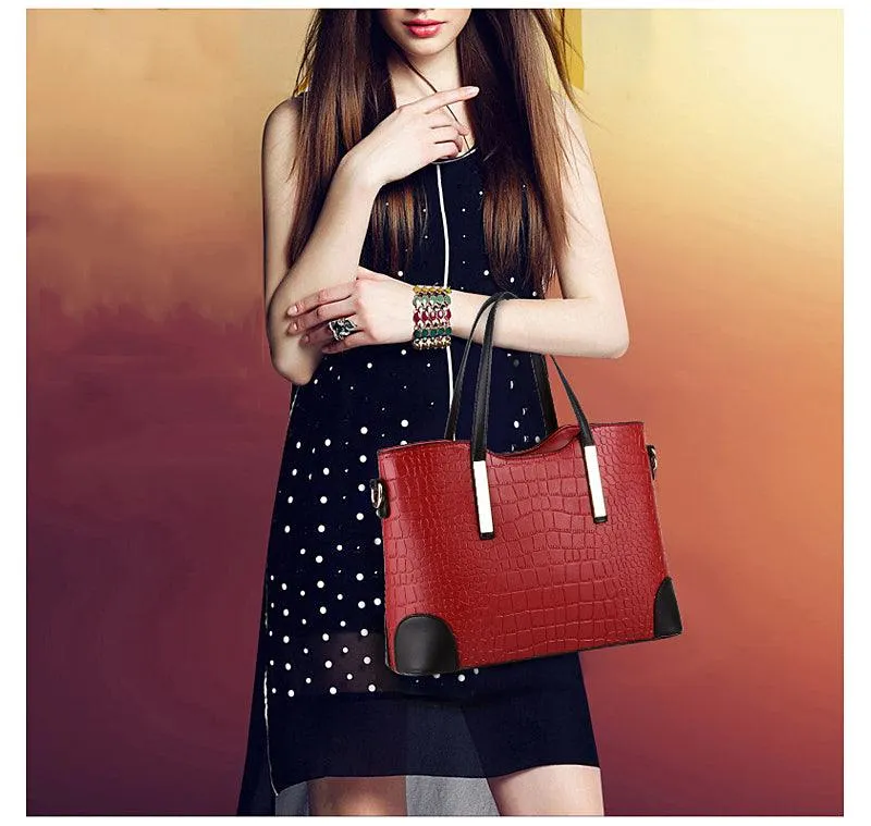 Luxury Designer Navyblue Croc Tote 2 In 1 Handbag