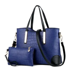 Luxury Designer Navyblue Croc Tote 2 In 1 Handbag