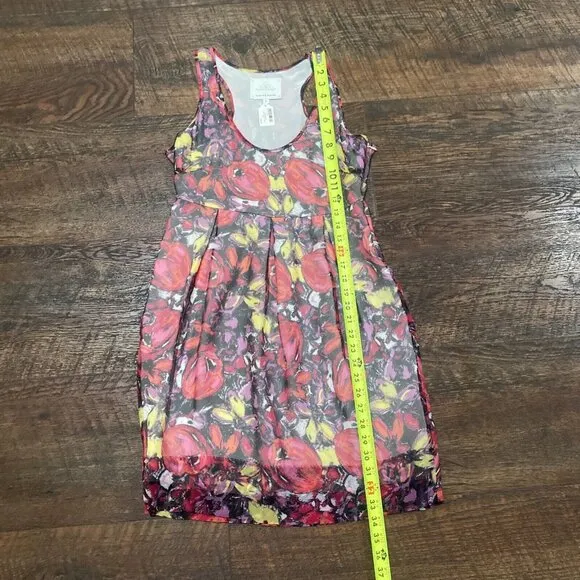 Madison Marcus Dress Rouge Watercolor Sheer Silk Floral Tank Mini Size Small New
