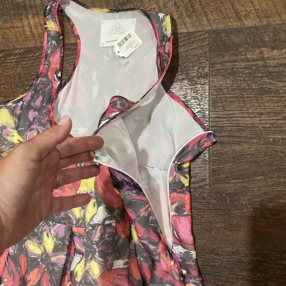 Madison Marcus Dress Rouge Watercolor Sheer Silk Floral Tank Mini Size Small New