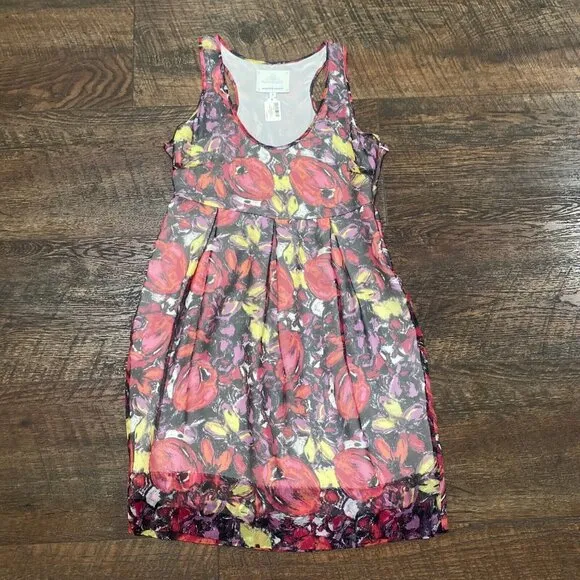 Madison Marcus Dress Rouge Watercolor Sheer Silk Floral Tank Mini Size Small New